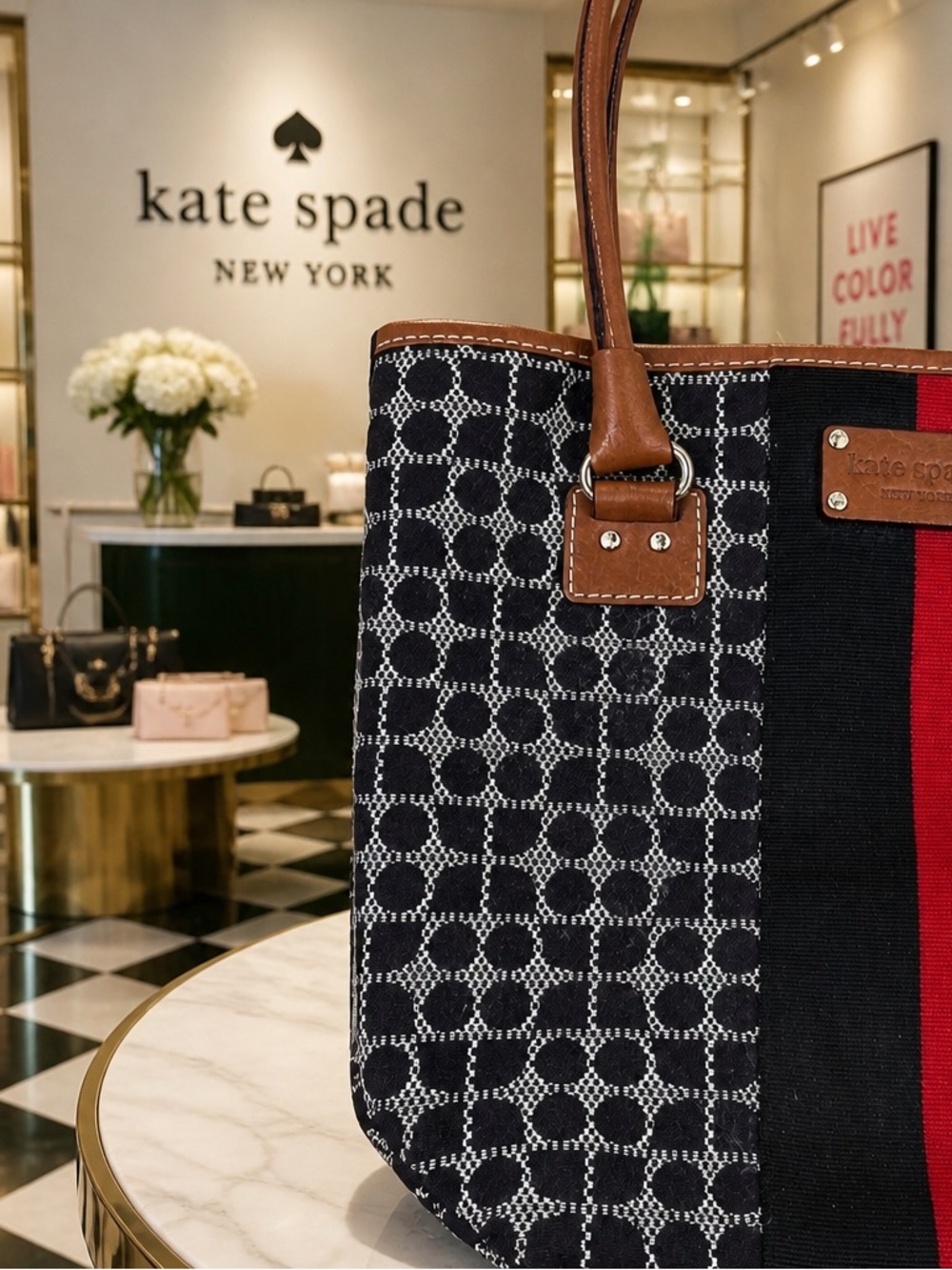 kate spade Black, Red & Tan Jacquard Stripe Tote - Picture 9 of 15